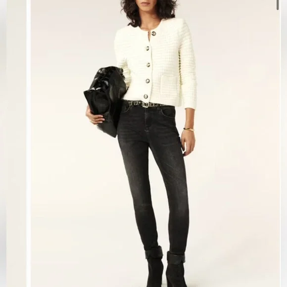ba&sh Ivory Button-Up Cardigan